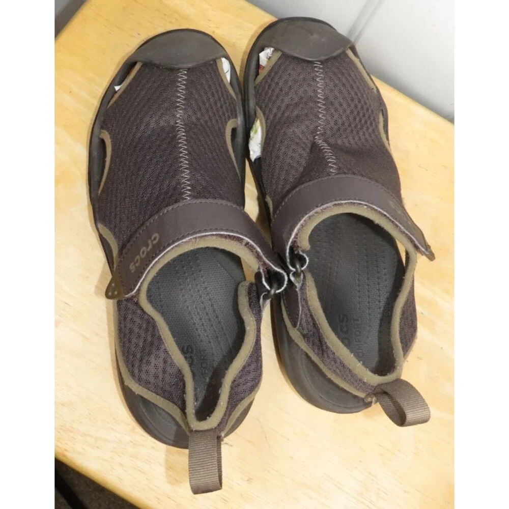 Crocs Swiftwater Mesh Deck Sandals Mens Size 10 Brown Fisherman Water Shoes